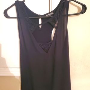 Express racetrack black tank top with lace; size large
